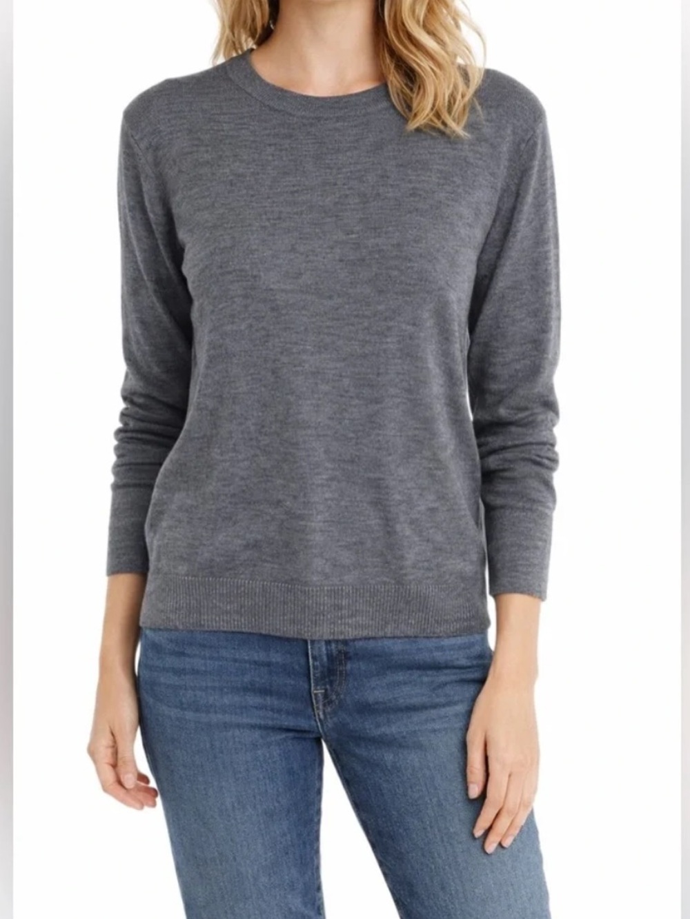 Harper Lane Constance Merino Wool Crewneck Gray Sweater Size S